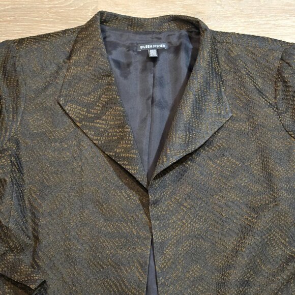 Eileen Fisher Blazer Womens XL Brown Black Open Silk Blend Jacket Jacquard Wave - Picture 5 of 10
